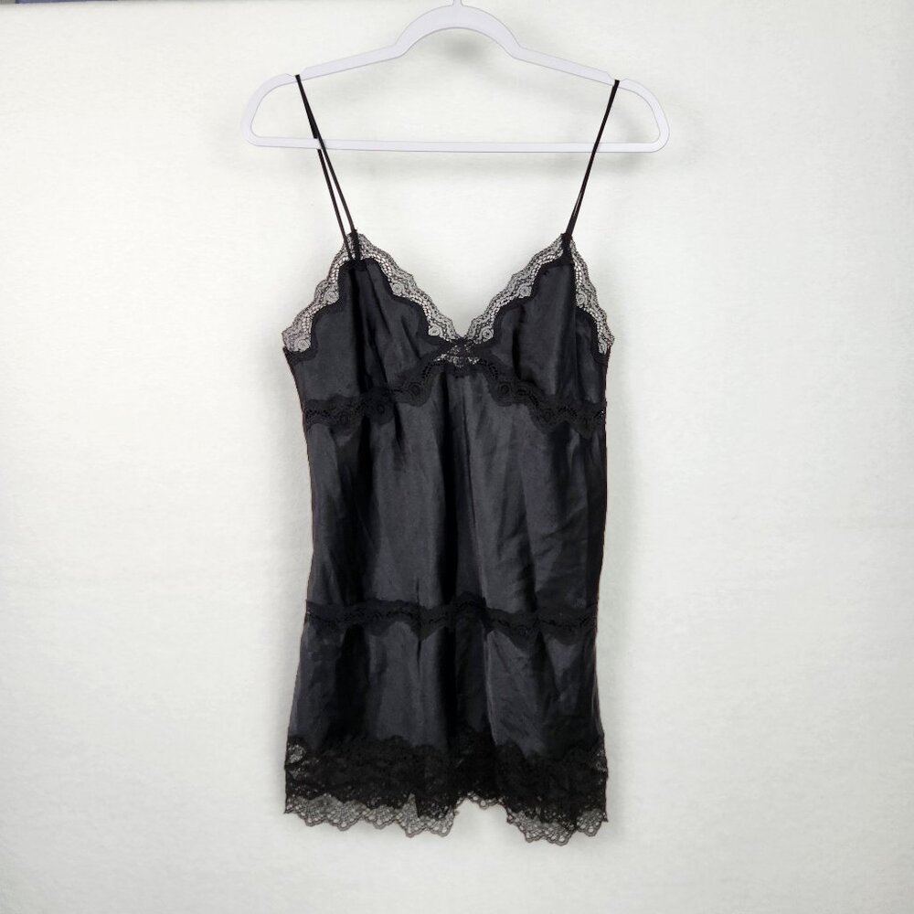 Victoria's Secret Slip with Lace Trim Adjustable Straps Size L Black